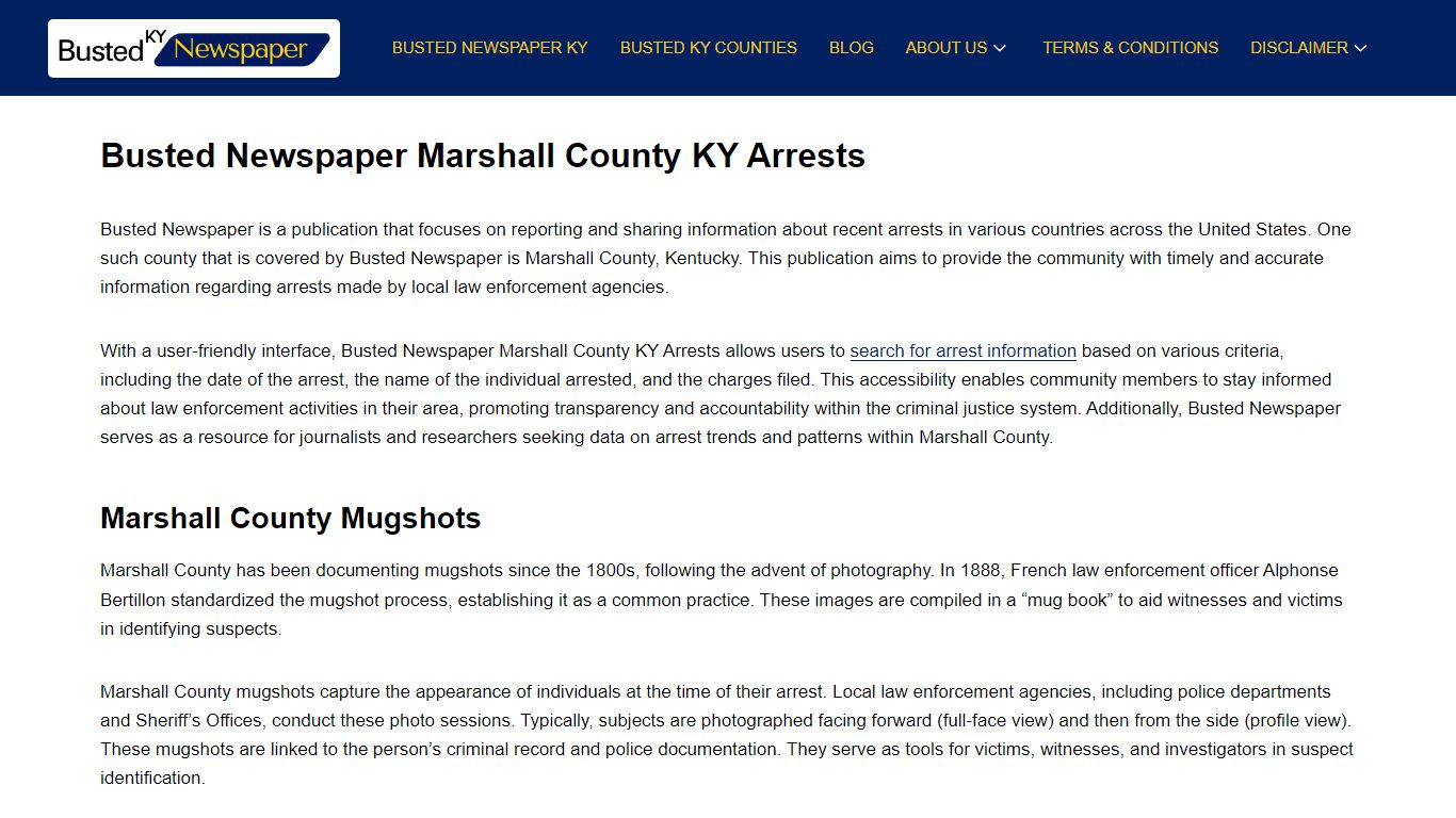 Busted Newspaper Marshall County KY Arrests