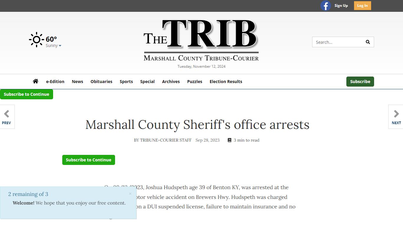 Marshall County Sheriff's office arrests - tribunecourier.com